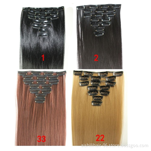 Wholesale high temperature chemical fiber silk clip in hair solid color long straight hair 7 pieces of seamless wig